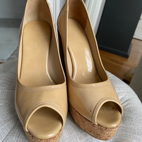 JIMMY CHOO Patent Leather Wedged Sandals - Picture 2 of 7